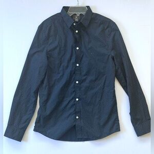 H&M Slim Fit Easy Iron Navy Blue with White Dots Shirt Size M